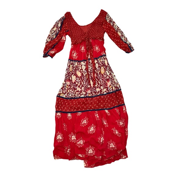 Free People Red Bali Laurel Maxi Dress Boho Romantic Resort Festival S/M - Picture 4 of 6